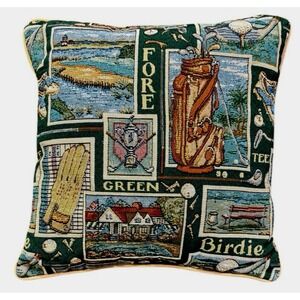 Golf Theme Throw‎ Pillow Tapestry Riverdale Vintage Birdie Tee Green Fore Clubs